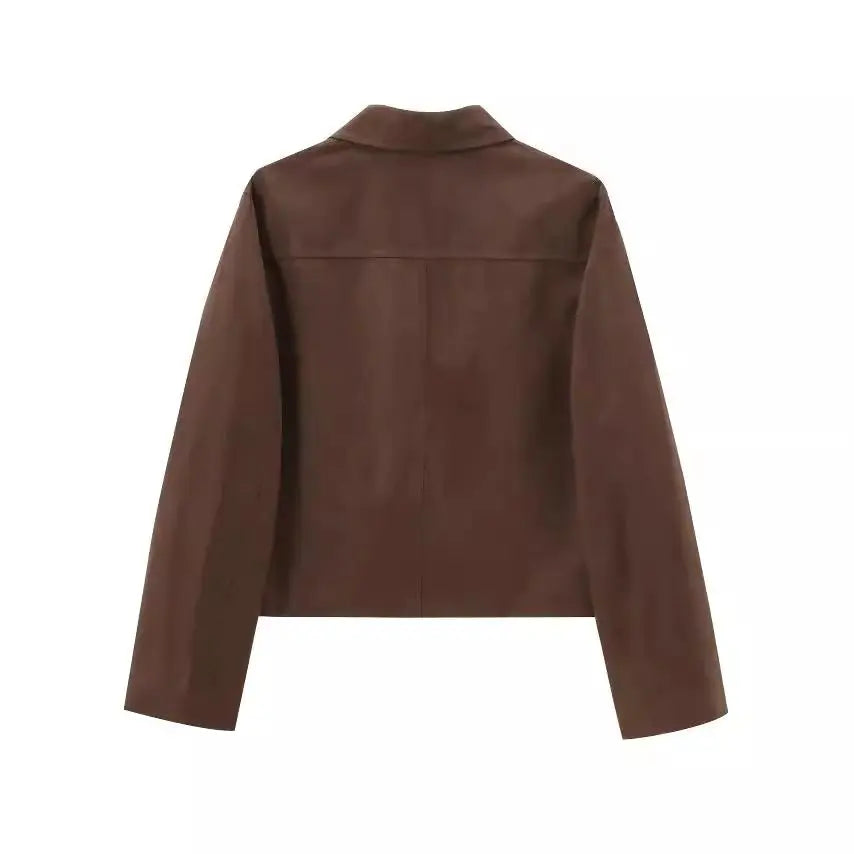 DALIA - Retro 'Old Money' Suede Short Jacket - Thick Brown