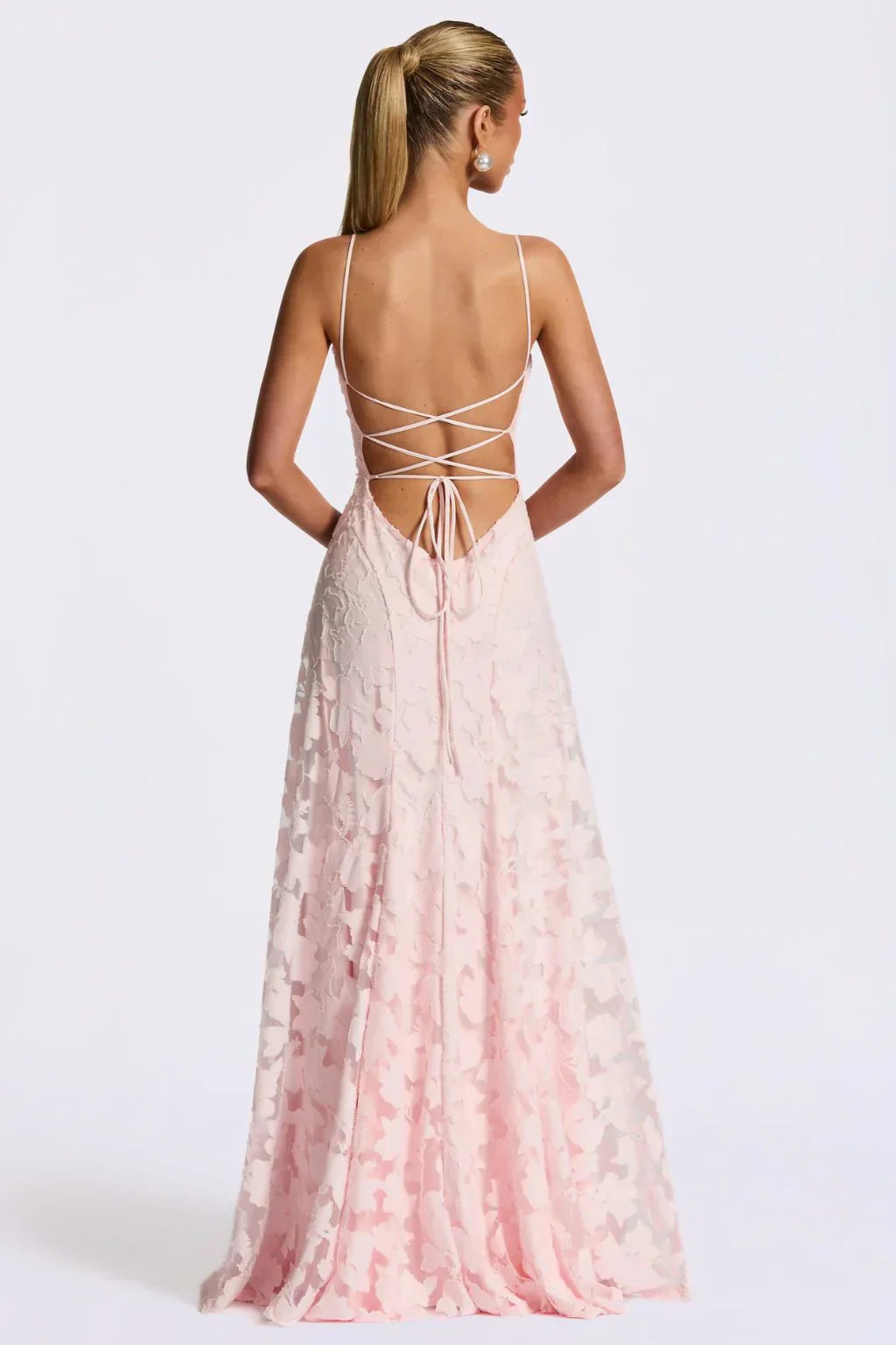 DALIA - Elegant Floral Lace Maxi Dress – Wedding Guest, Prom & Evening Dress - Pink