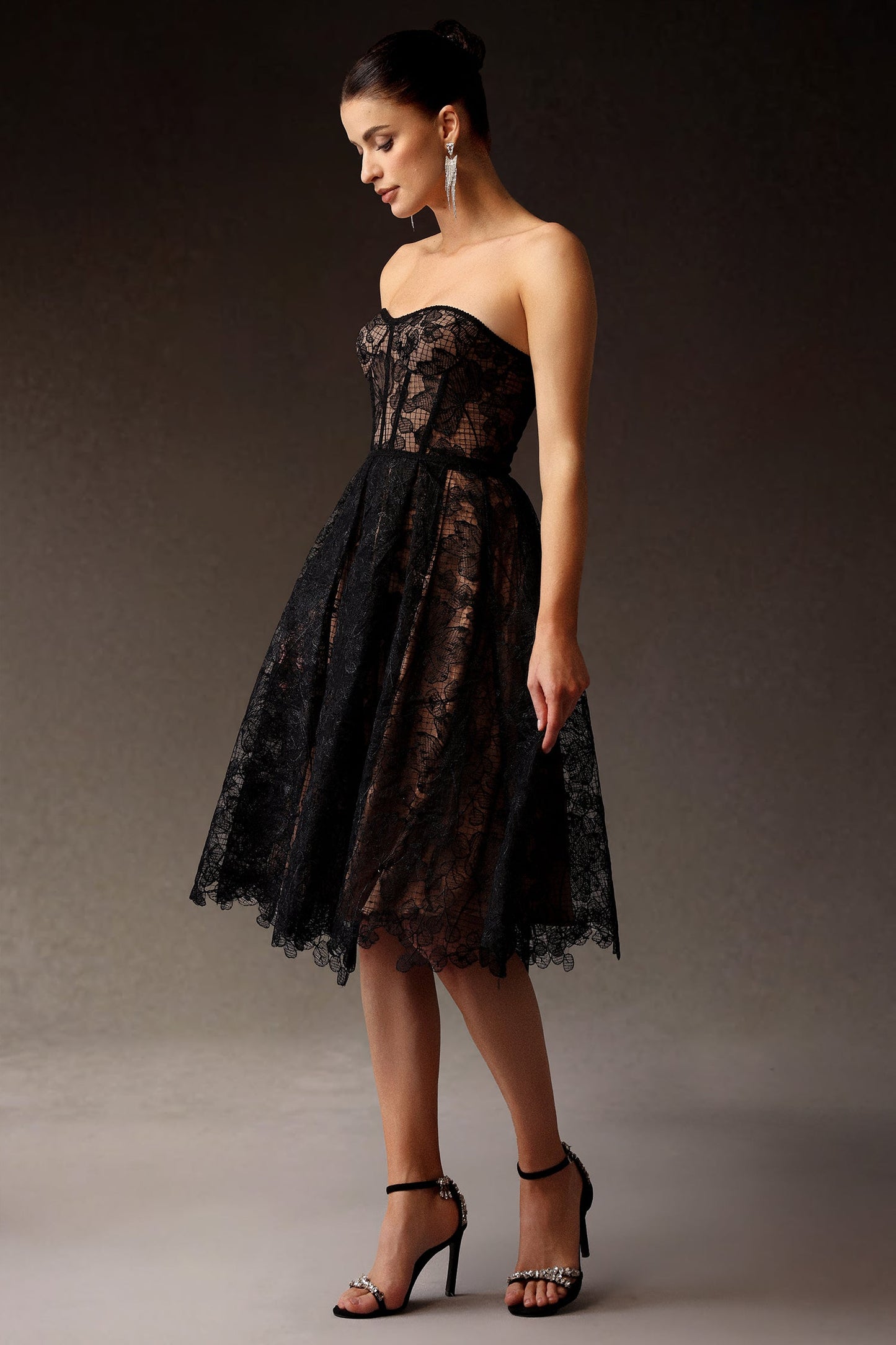 DALIA - Venal Strapless Lace Corset Midi Dress