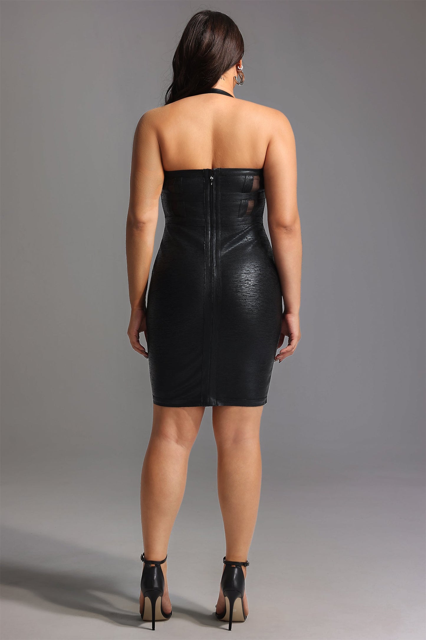 DALIA - Halter Black Metallic Cocktail Dress