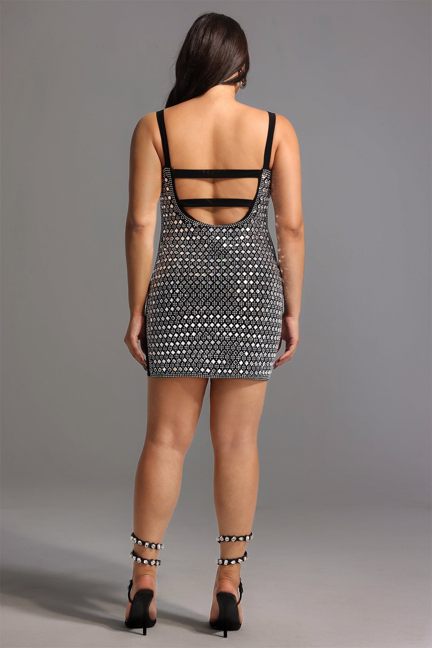 DALIA - Rhinestones Halter Bandage Mini Dress Curve