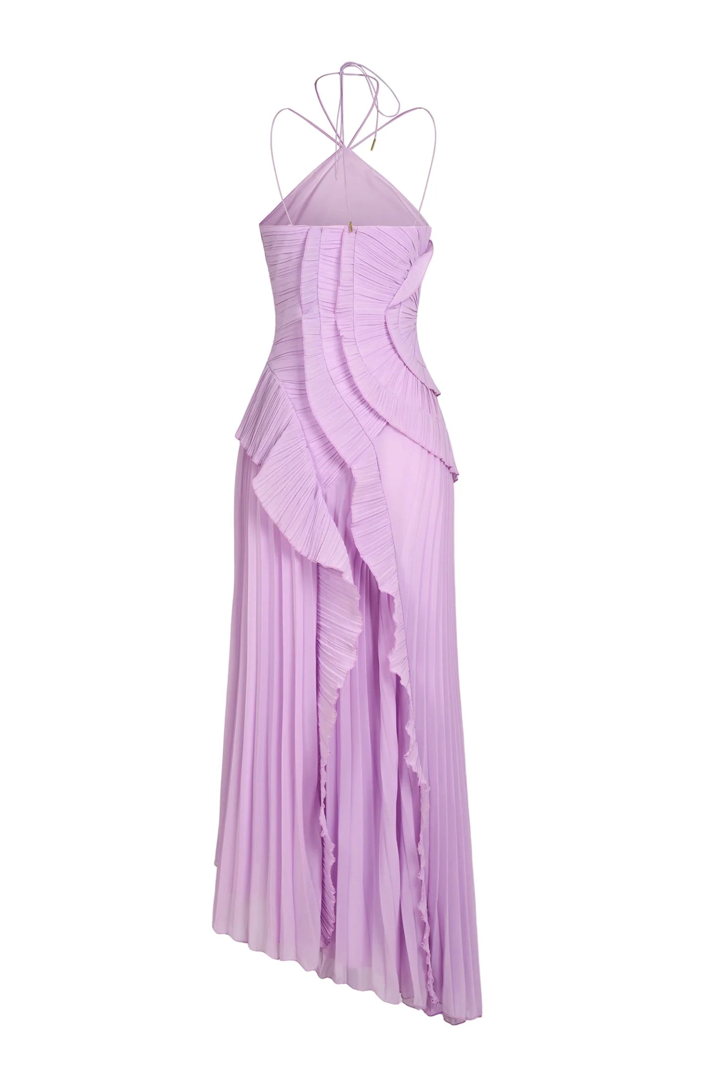 DALIA - Halter Spaghetti Strap Ruched Asymmetrical Maxi Dress - Pink
