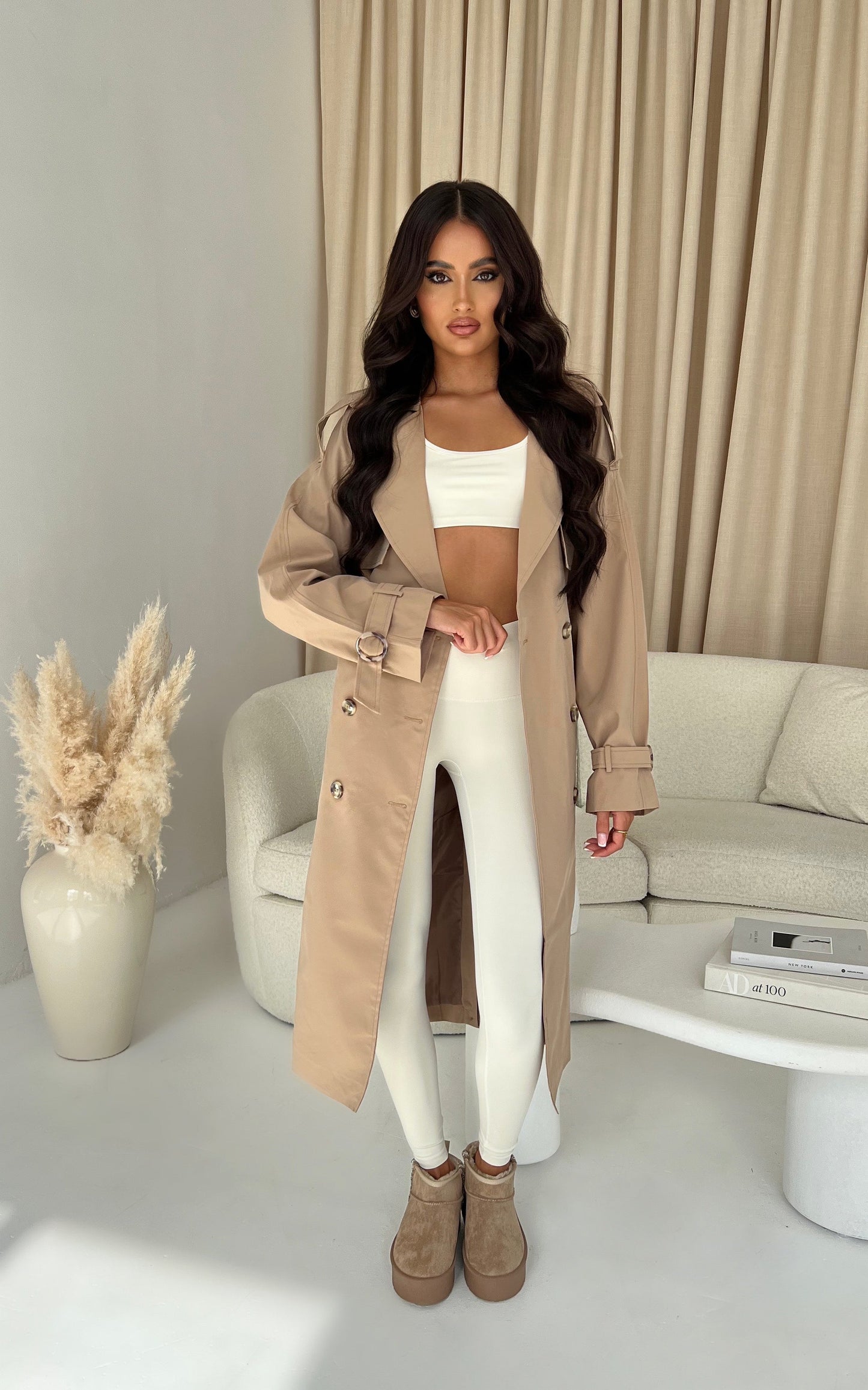 DALIA - Long Trench Coat - Nude