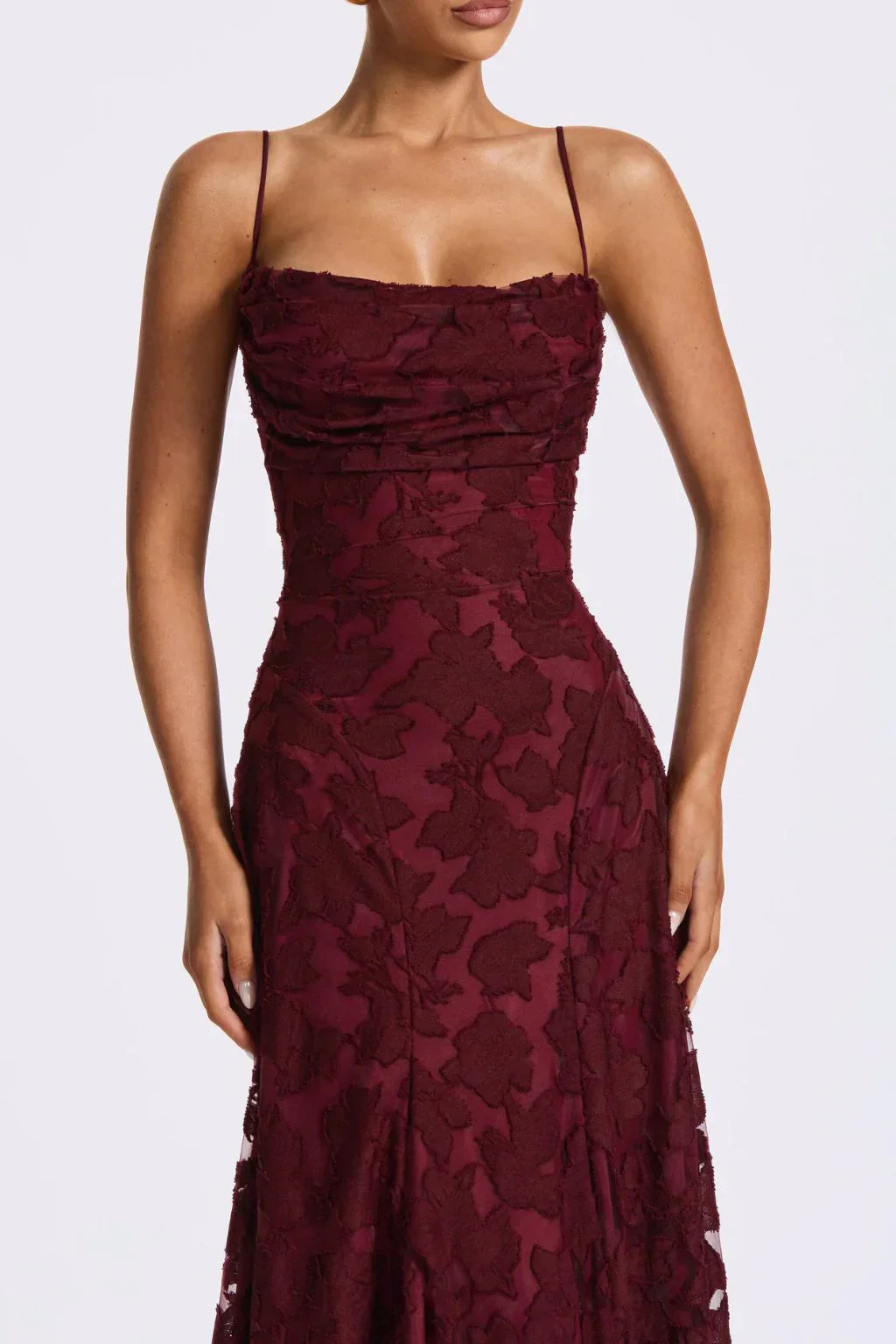 DALIA - Elegant Floral Lace Maxi Dress – Wedding Guest, Prom & Evening Dress - Cherry