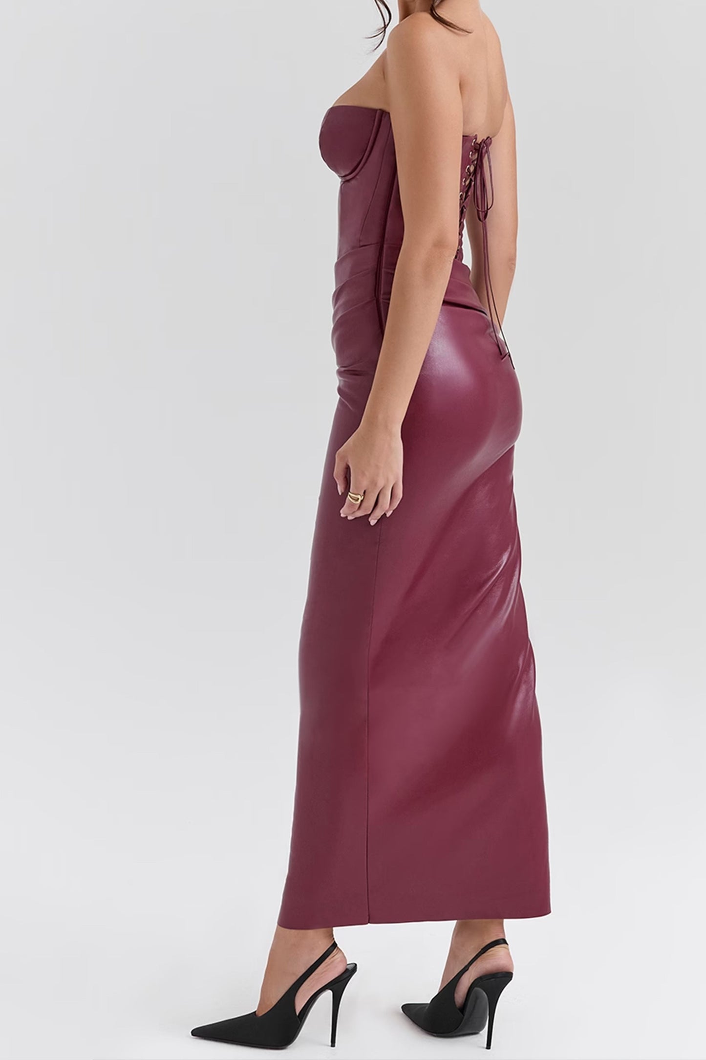 DALIA - Strapless Leather Midi Dress
