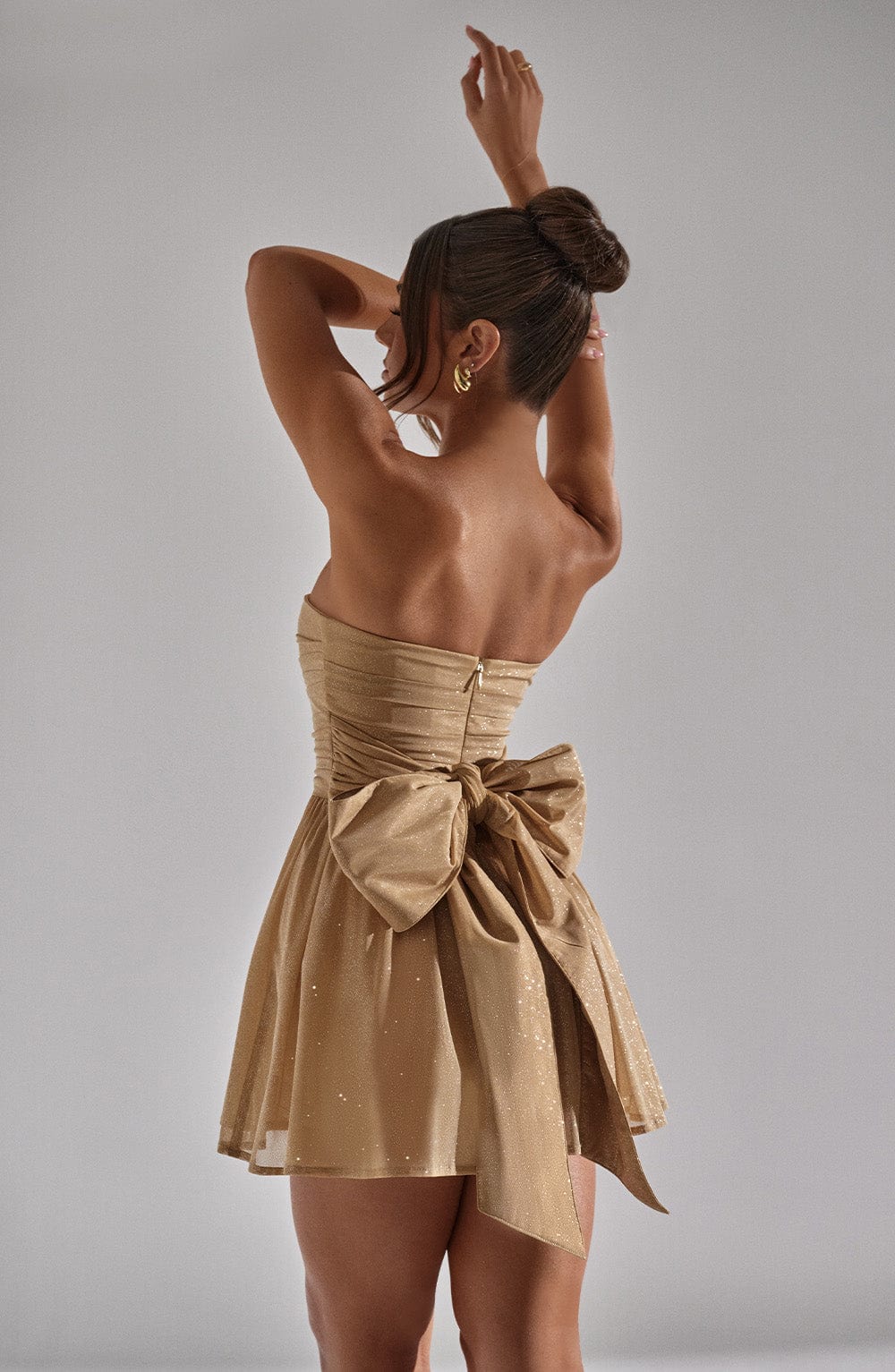 DALIA - Glitter Strapless Mini Dress - Beige