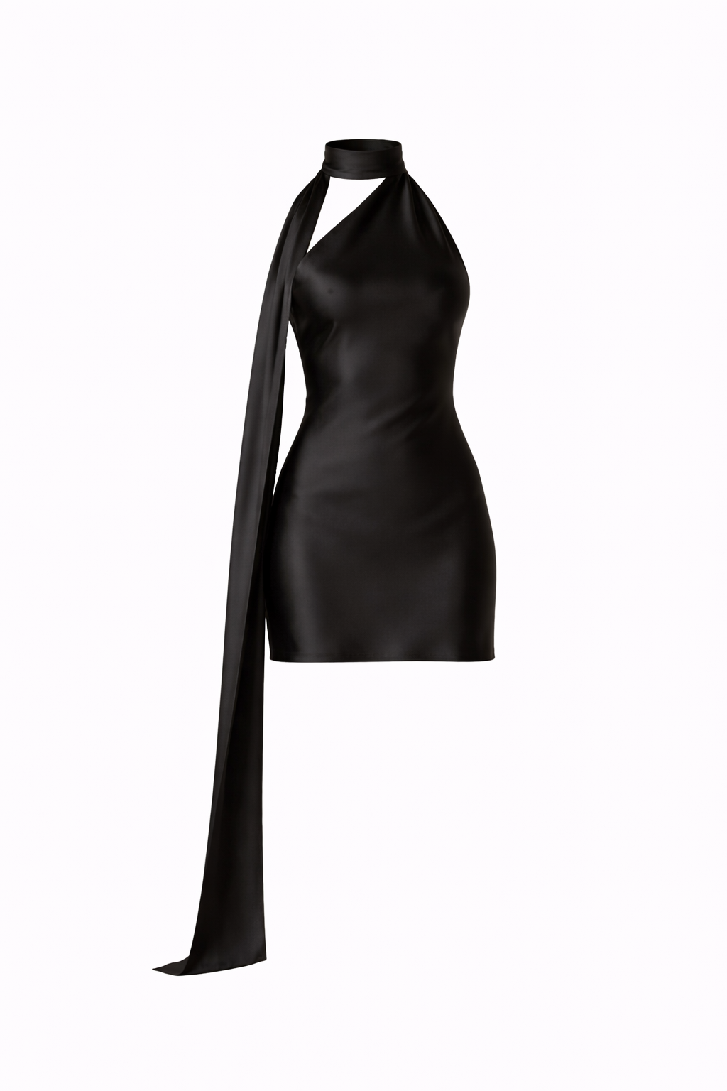 DALIA - Halter Satin Mini Dress + Flowing Scarf Tie