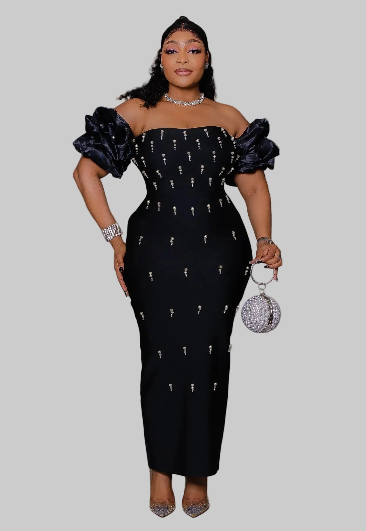 DALIA - Puff Sleeve Bandage Dress Curve