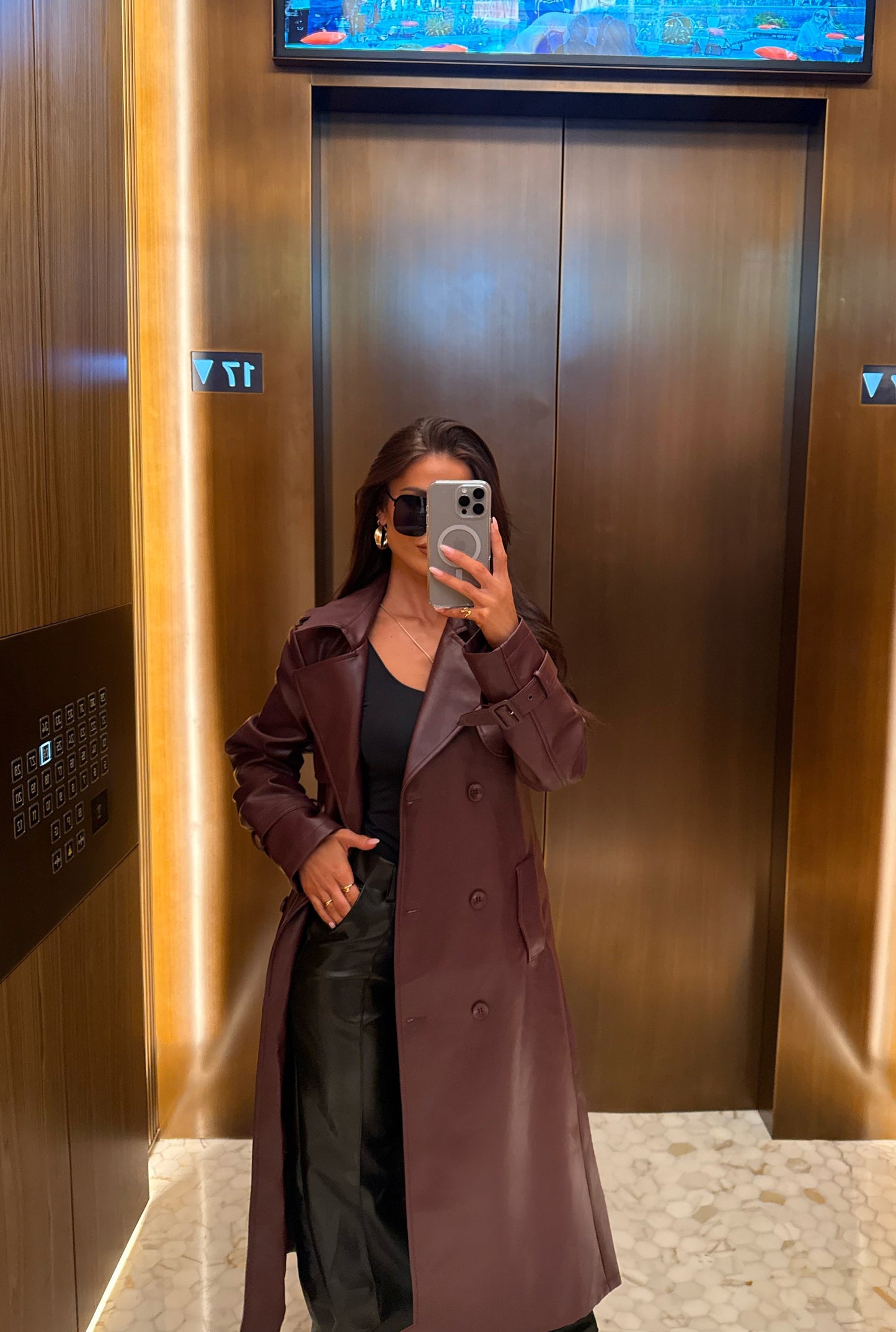 DALIA - Premium Leather Trench Coat - Berry