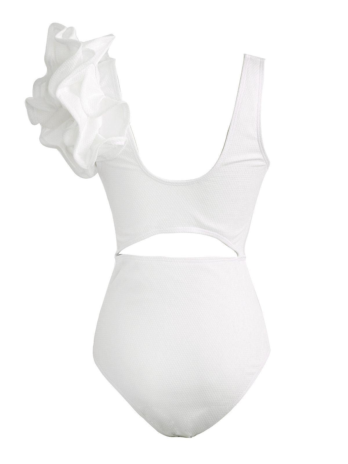 DALIA - Ruffle Cutout One Piece Swimsuit - White