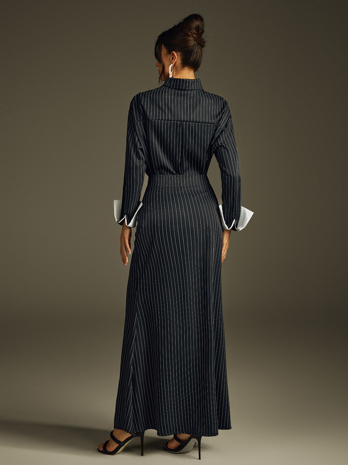 DALIA - Folded Collar Stripe Skirt Set