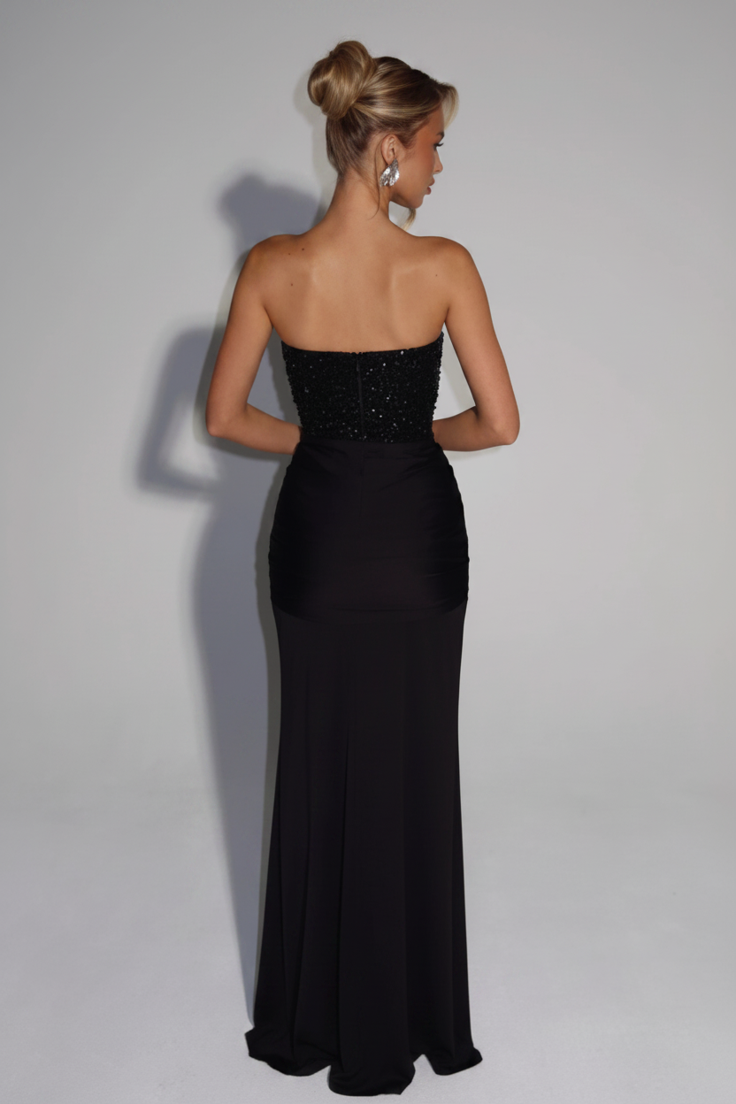 DALIA - Elegant Strapless Evening Gown - Black