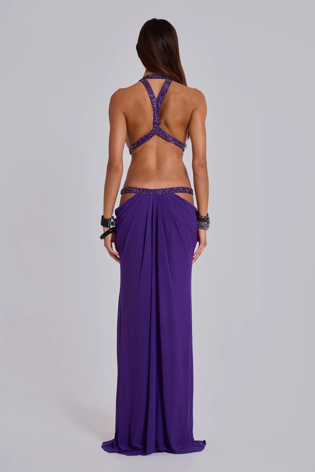 DALIA - Cutout Ruched Backless Dress - Purple