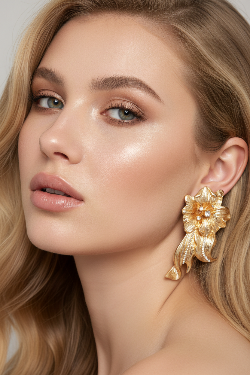 DALIA - Złote kolczyki z kwiatami
