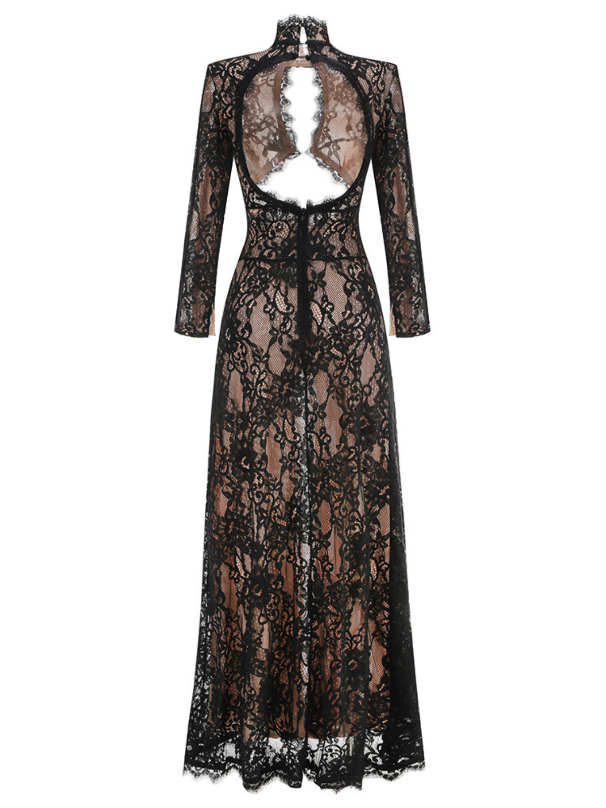 DALIA - Long Sleeve Lace Split Maxi Dress - Black