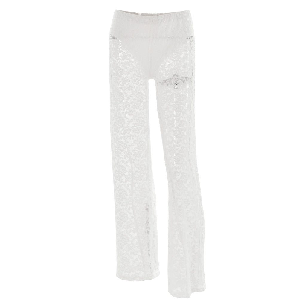 DALIA - Mysterious Alluring Lace Flare Pants - White