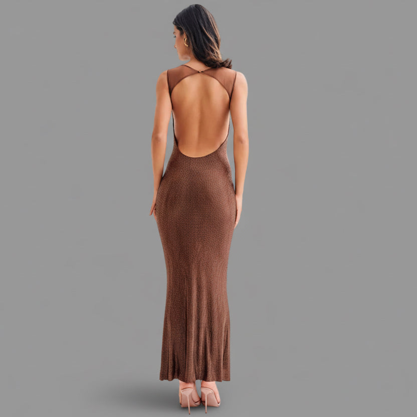 DALIA - Charmante lange bruine maxi-jurk