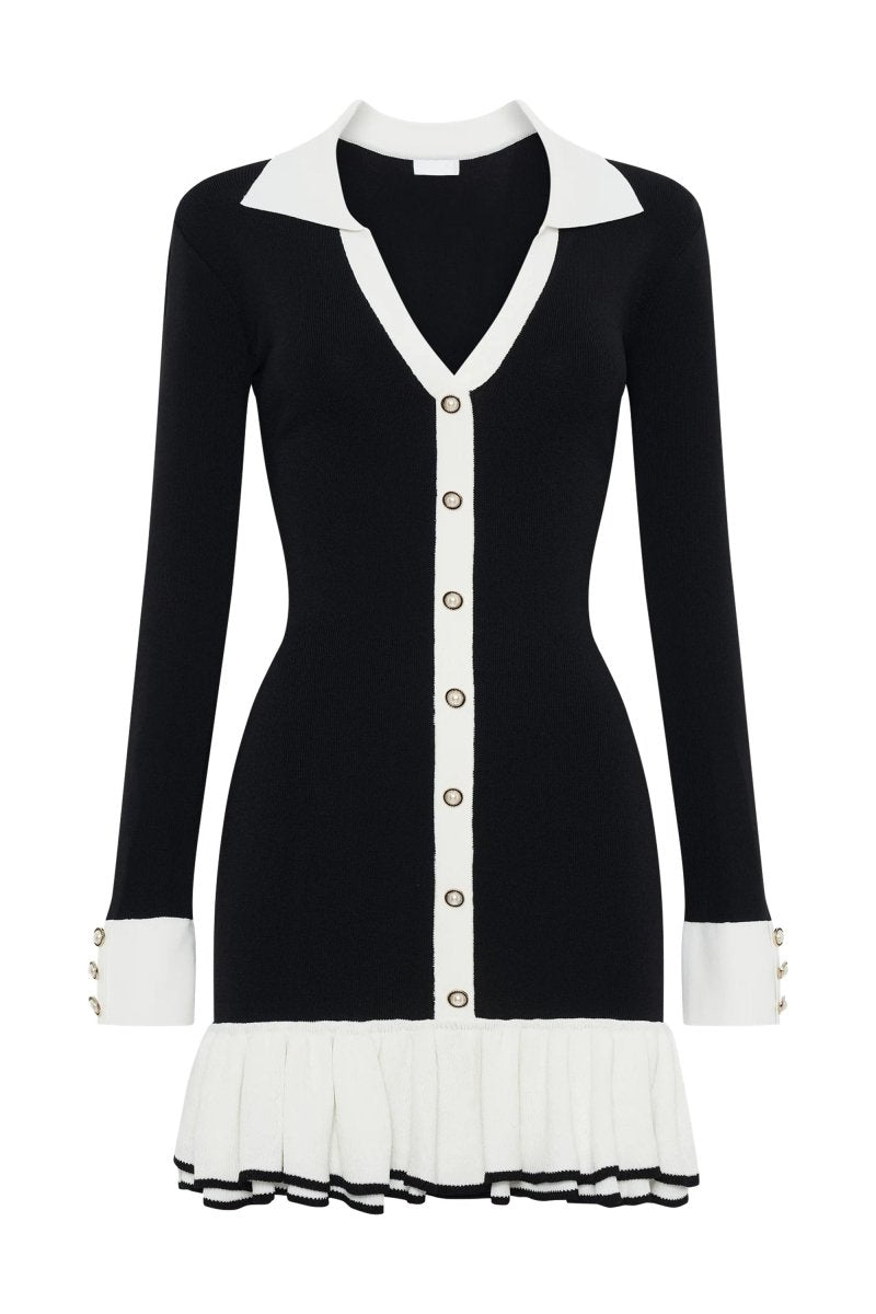 DALIA - Ruffle Bow Mini Knit Dress