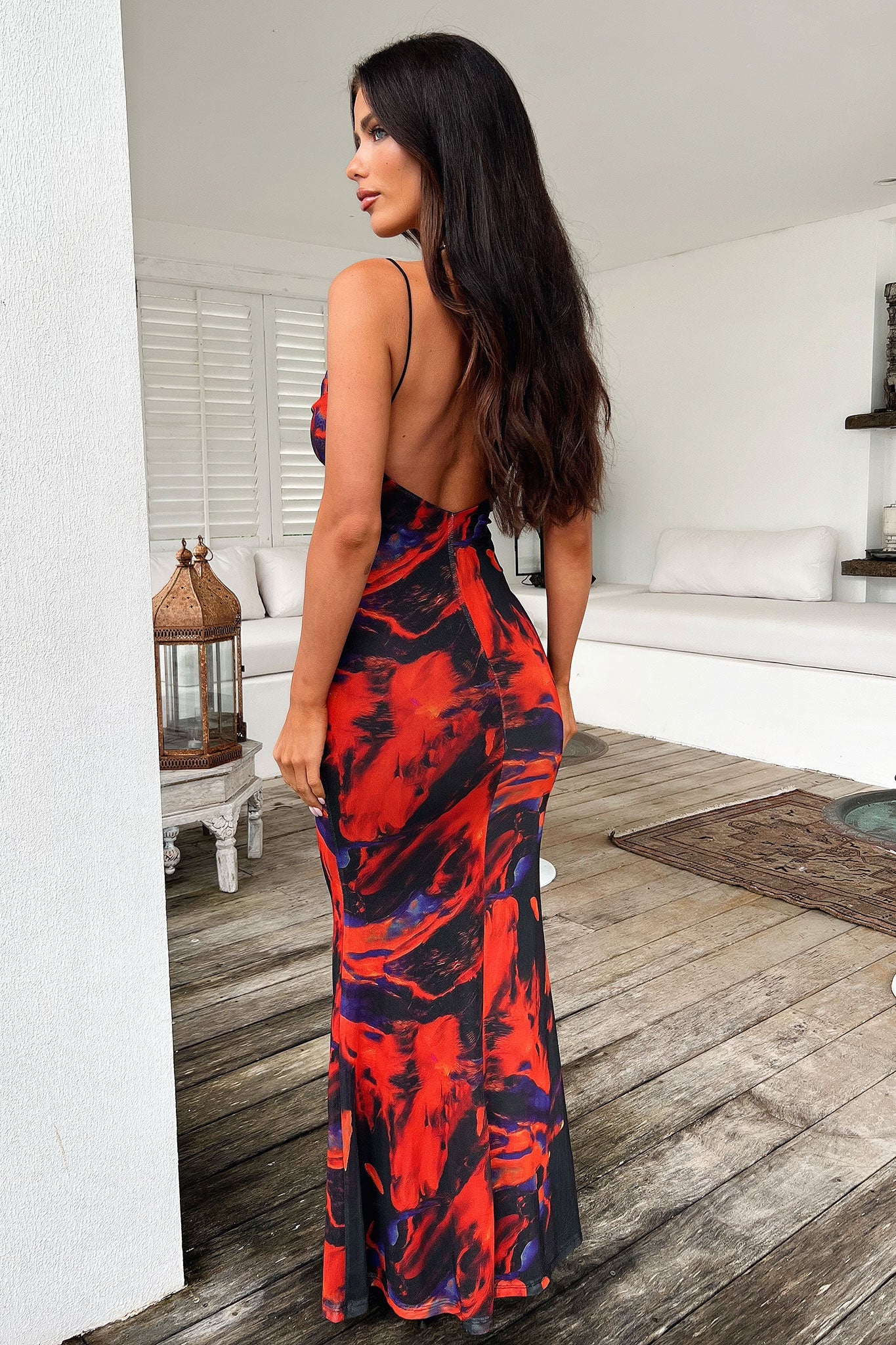 DALIA - Passion Mesh Maxi Dress - Black/Red