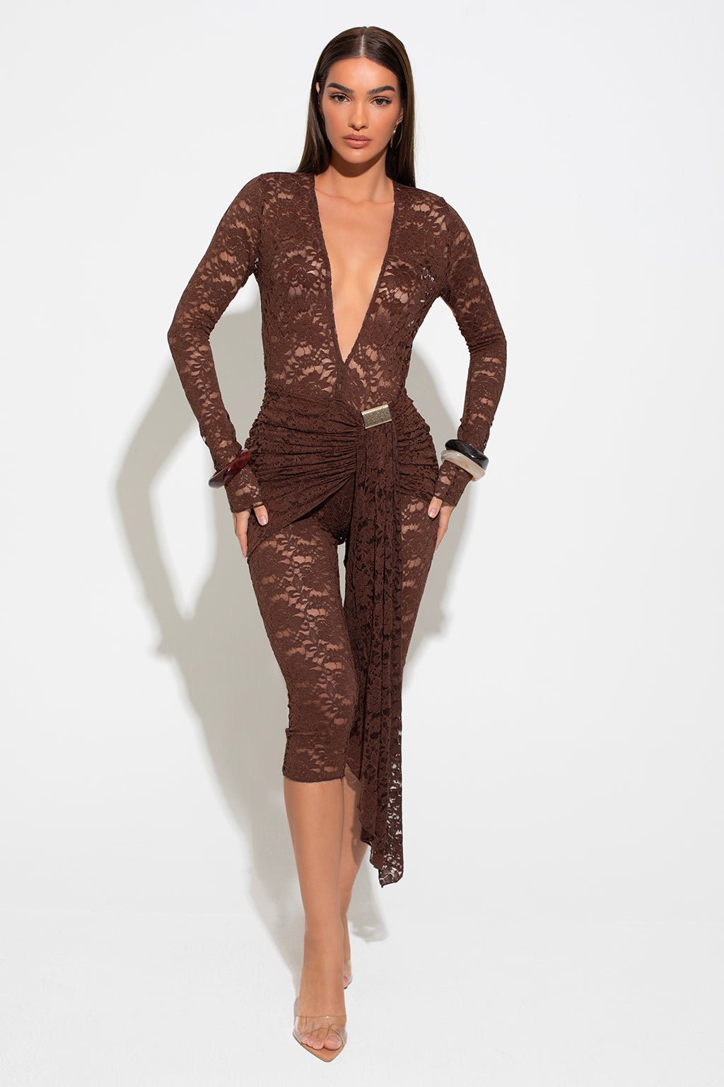 DALIA - Lace Jumpsuit Brown