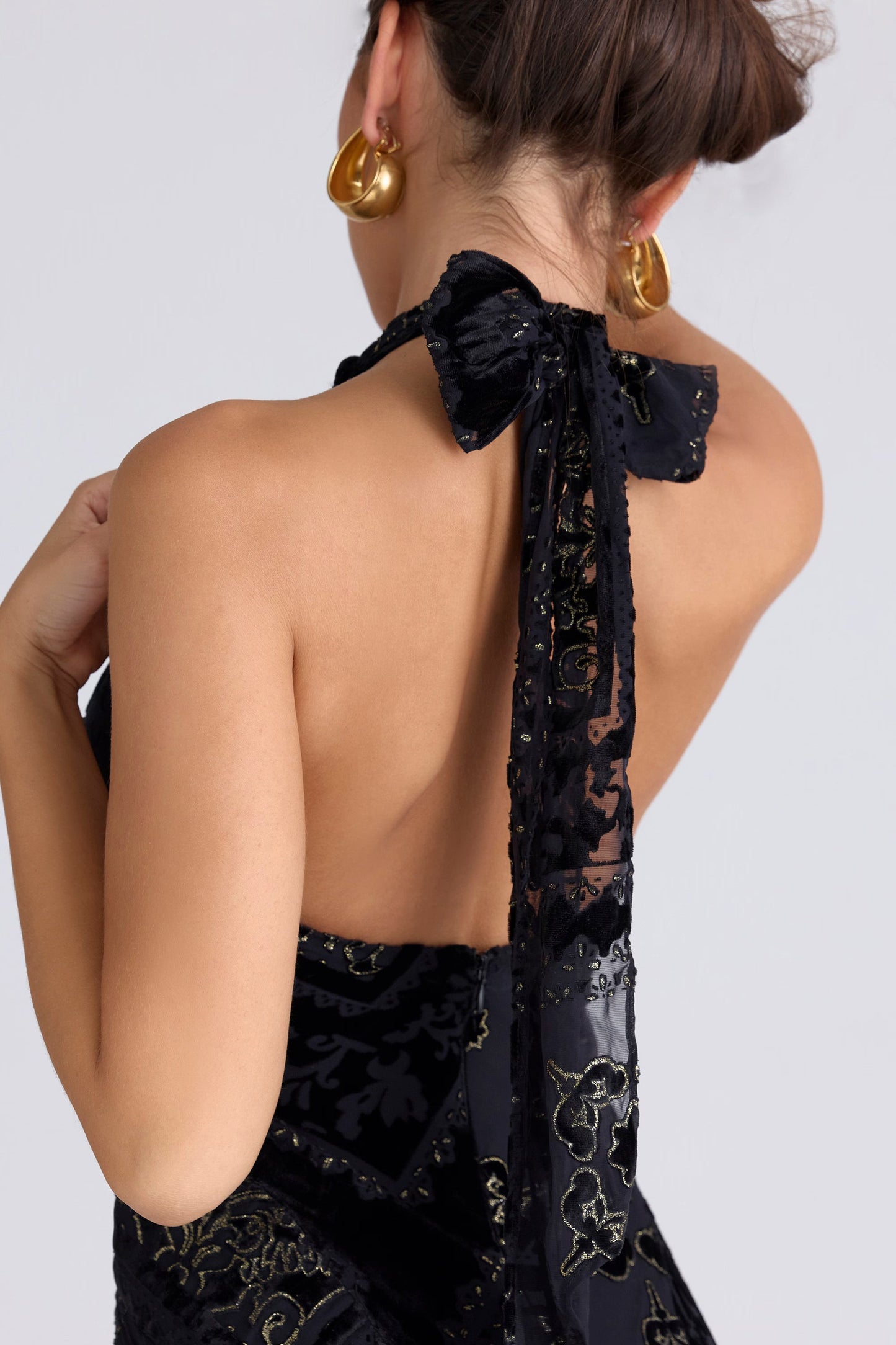 DALIA - Black & Gold Devore Velvet Maxi Gown