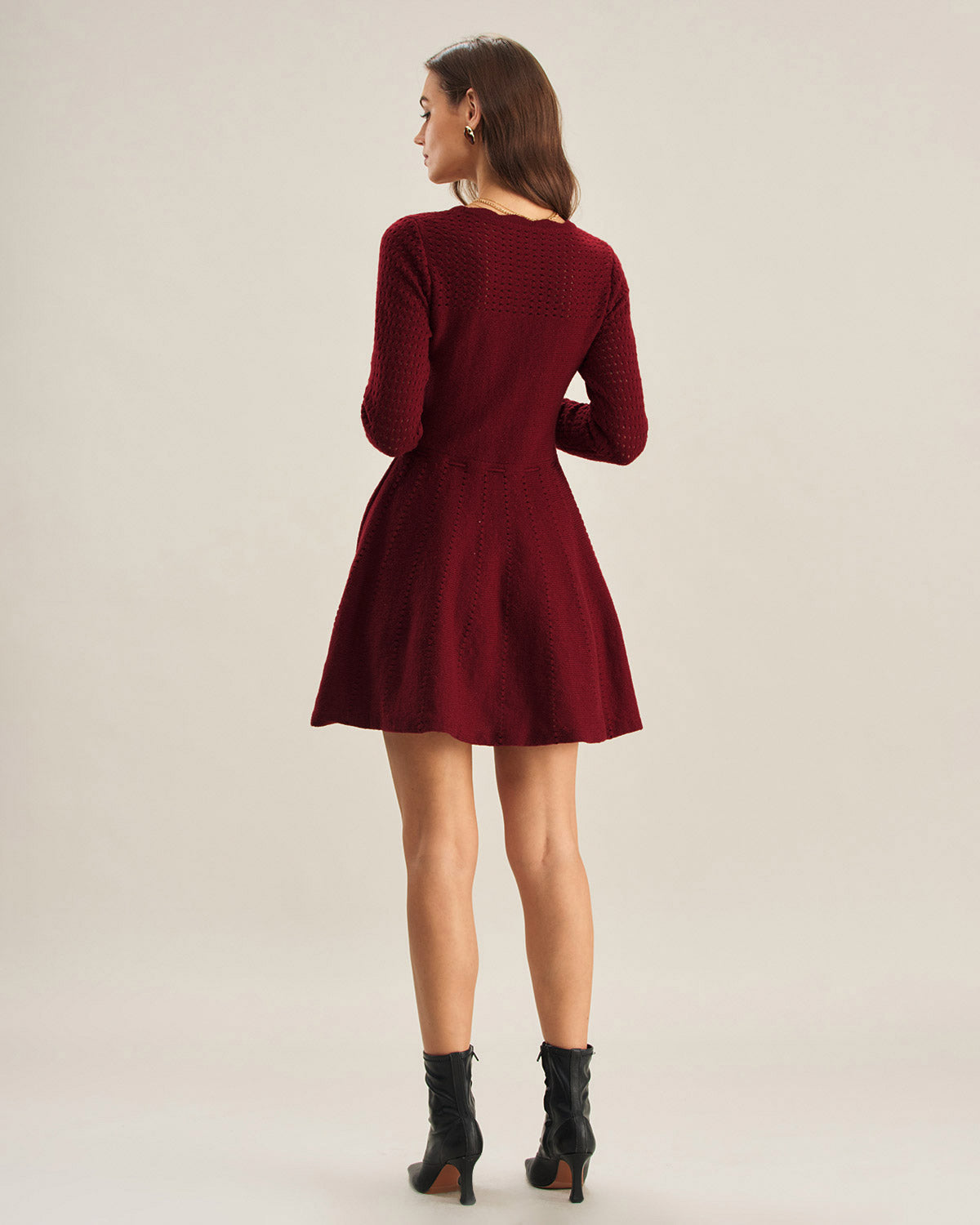 DALIA - Wine Red A-Line Sweater Dress