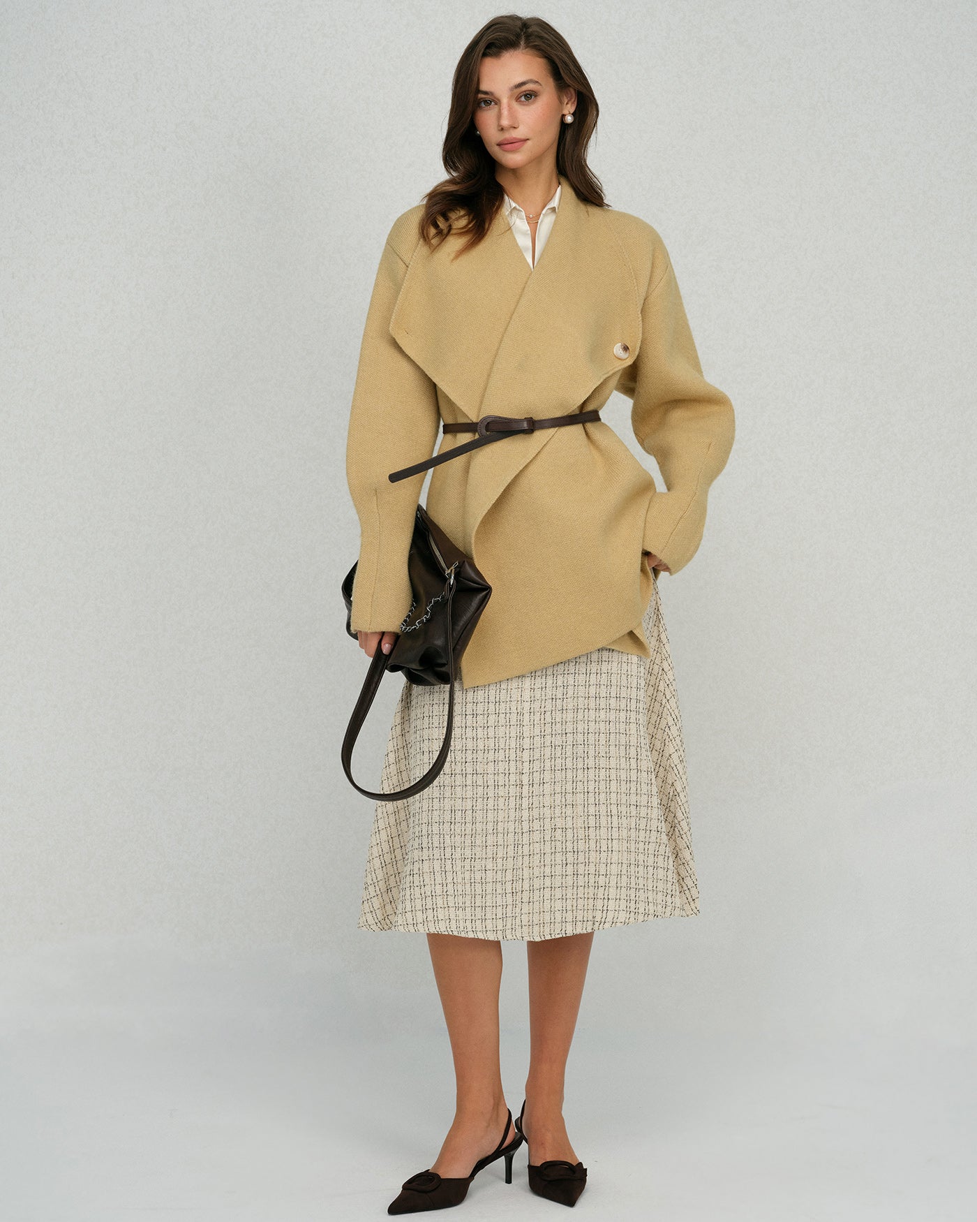 DALIA - Khaki kardigan na jeden guzik