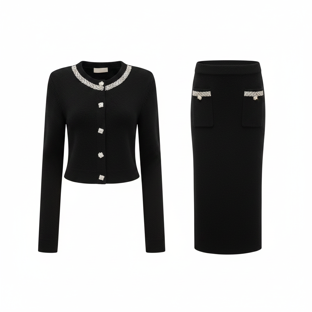 DALIA - Premium Jacket & Skirt Set - Black