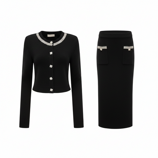 DALIA - Premium Jacket & Skirt Set - Black