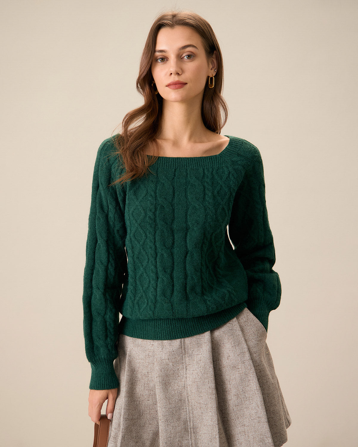 DALIA - Zielony sweter Romance Cable Knit Crew