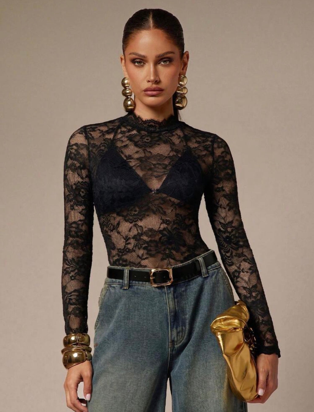 DALIA - Lace Bodysuit - Black