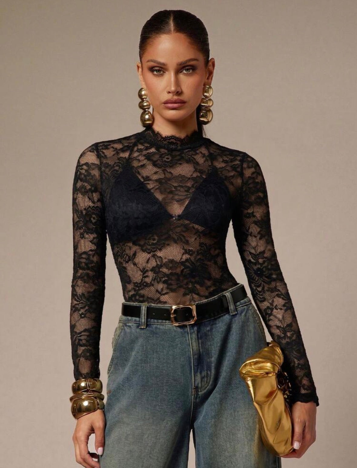 DALIA - Lace Bodysuit - Black