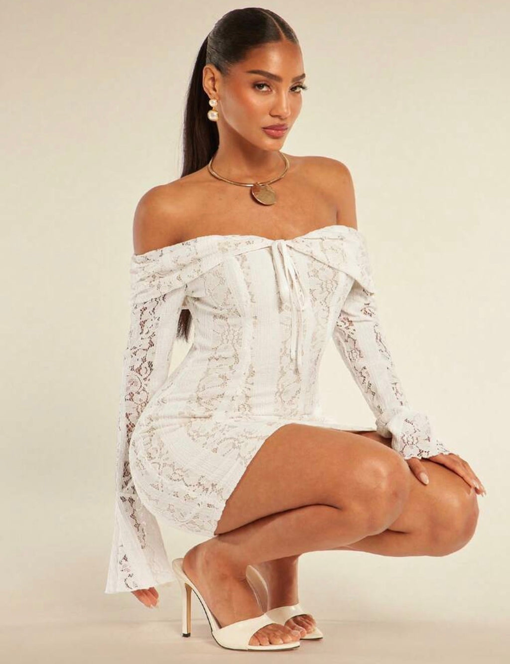 DALIA - Lace Feminine Dress - White