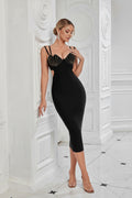 DALIA - Luxury Studded Bandage Midi Dress - Black