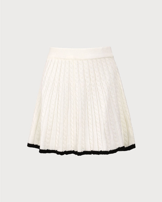 DALIA - White Contrasting Knitted Mini Skirt