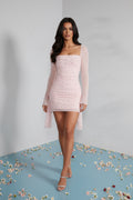 DALIA - Long Sleeve Embellished Cowl Neck Mini Dress