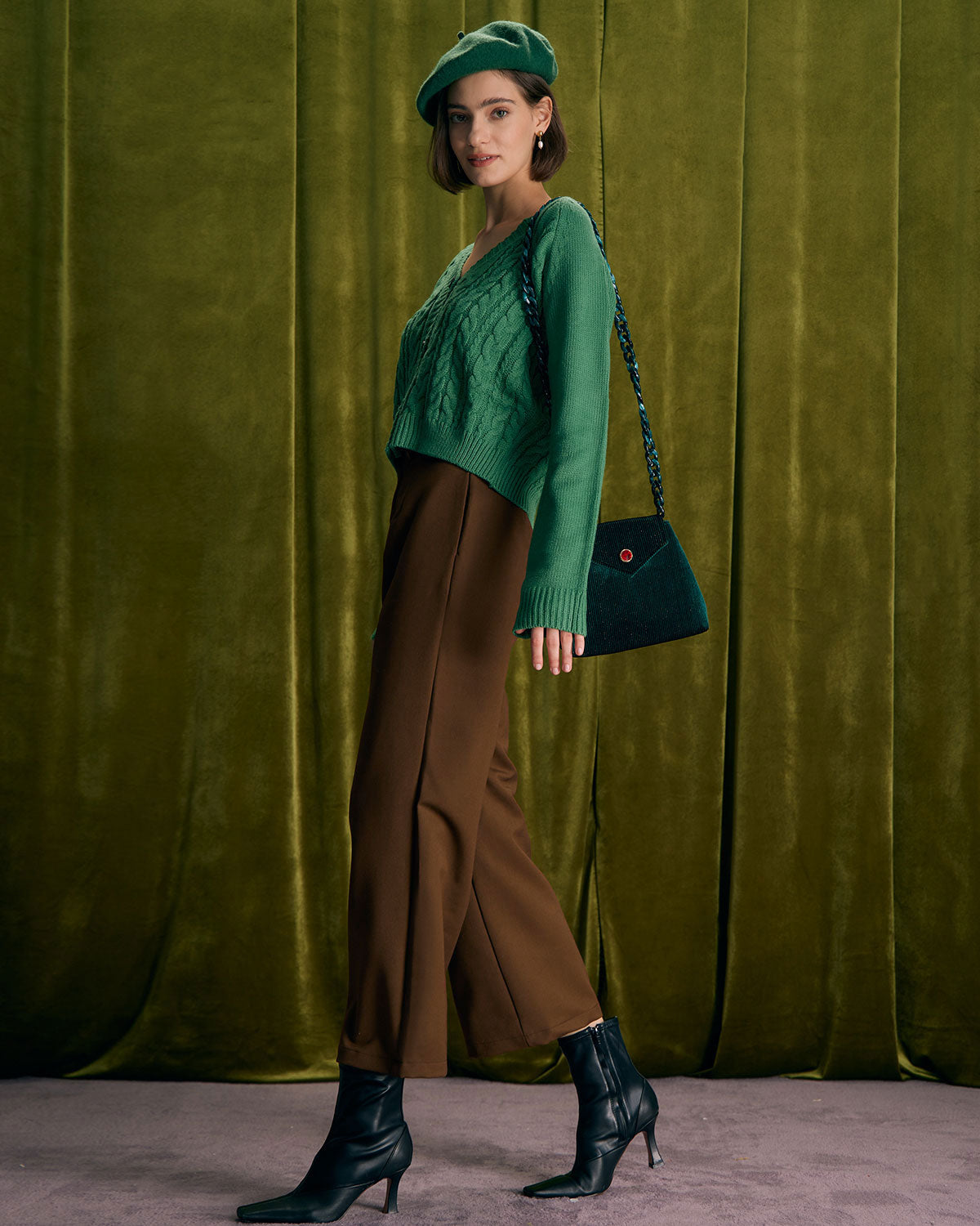 DALIA - Spodnie z wysokim stanem w kolorze kawy