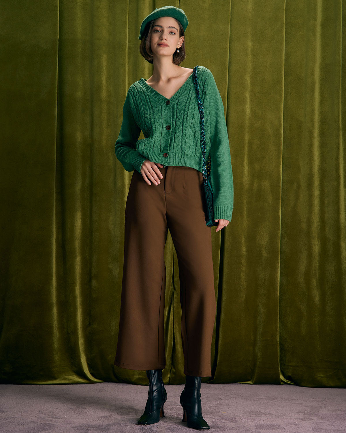 DALIA - Spodnie z wysokim stanem w kolorze kawy