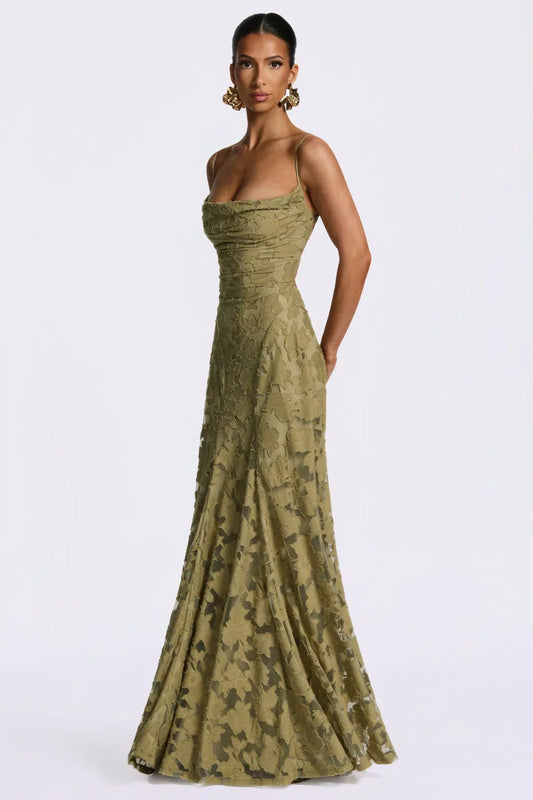 DALIA - Elegant Floral Lace Maxi Dress – Wedding Guest, Prom & Evening Dress - Green