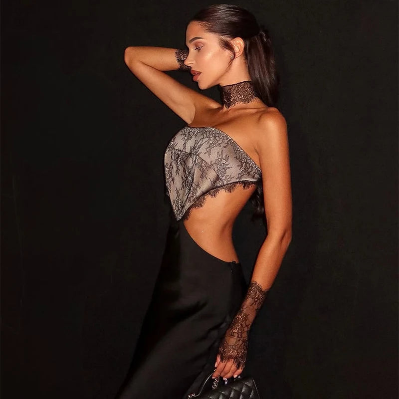 DALIA - Lace Satin Backless Dress