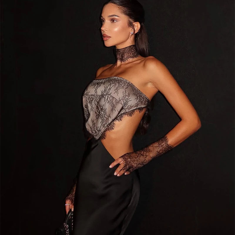DALIA - Lace Satin Backless Dress