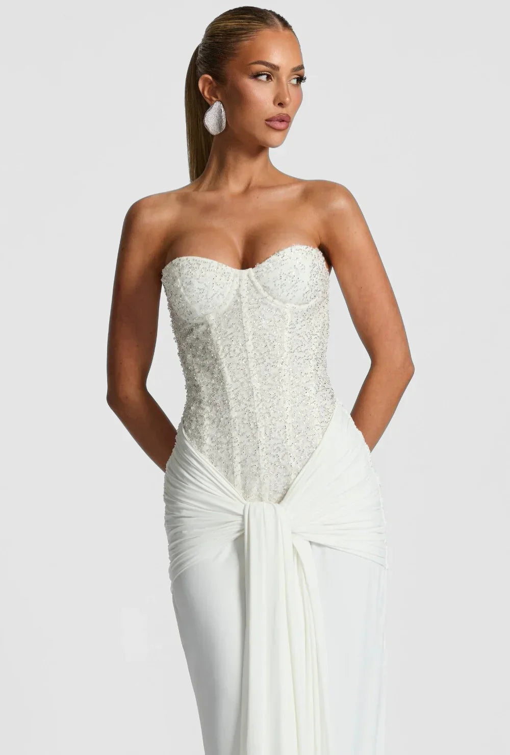 DALIA - Elegant Strapless Evening Gown - White