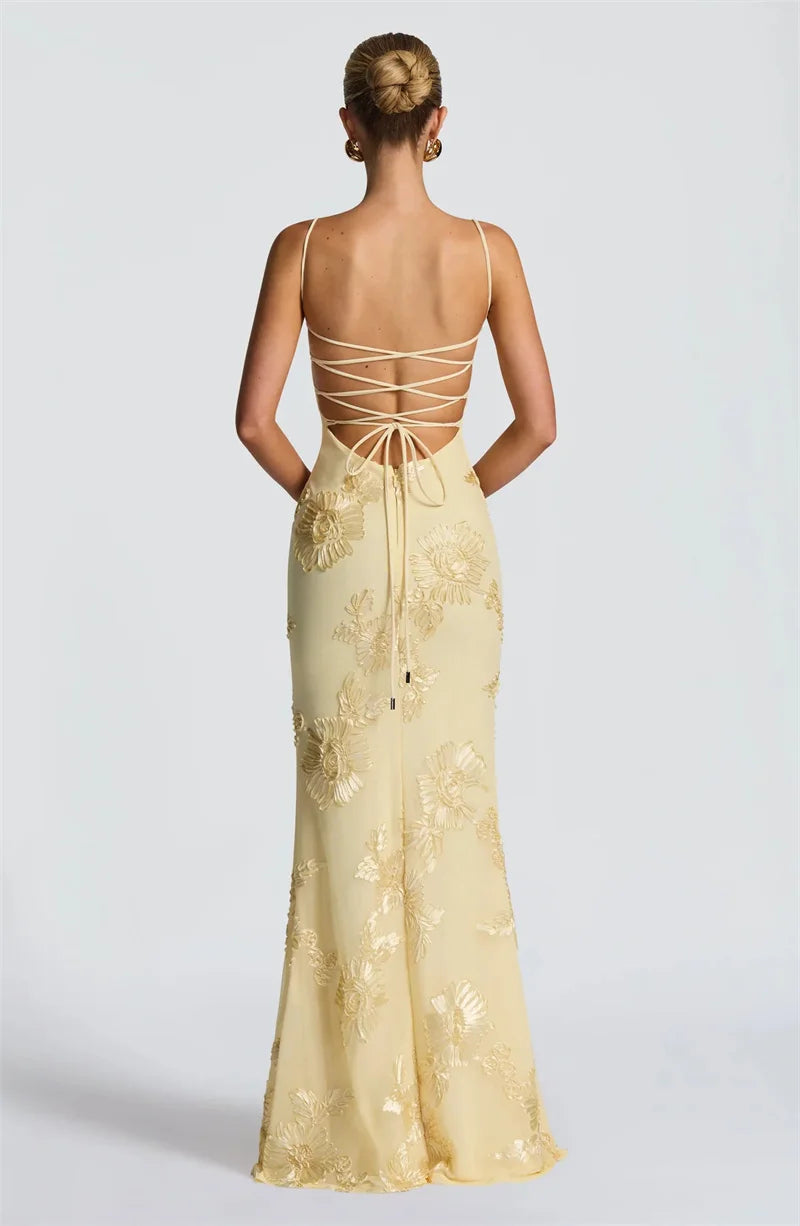 DALIA - Bodycon Flower Maxi Dress - Yellow