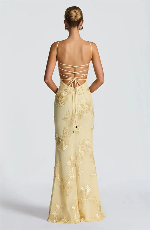 DALIA - Nauwsluitende maxi-jurk met bloemenprint