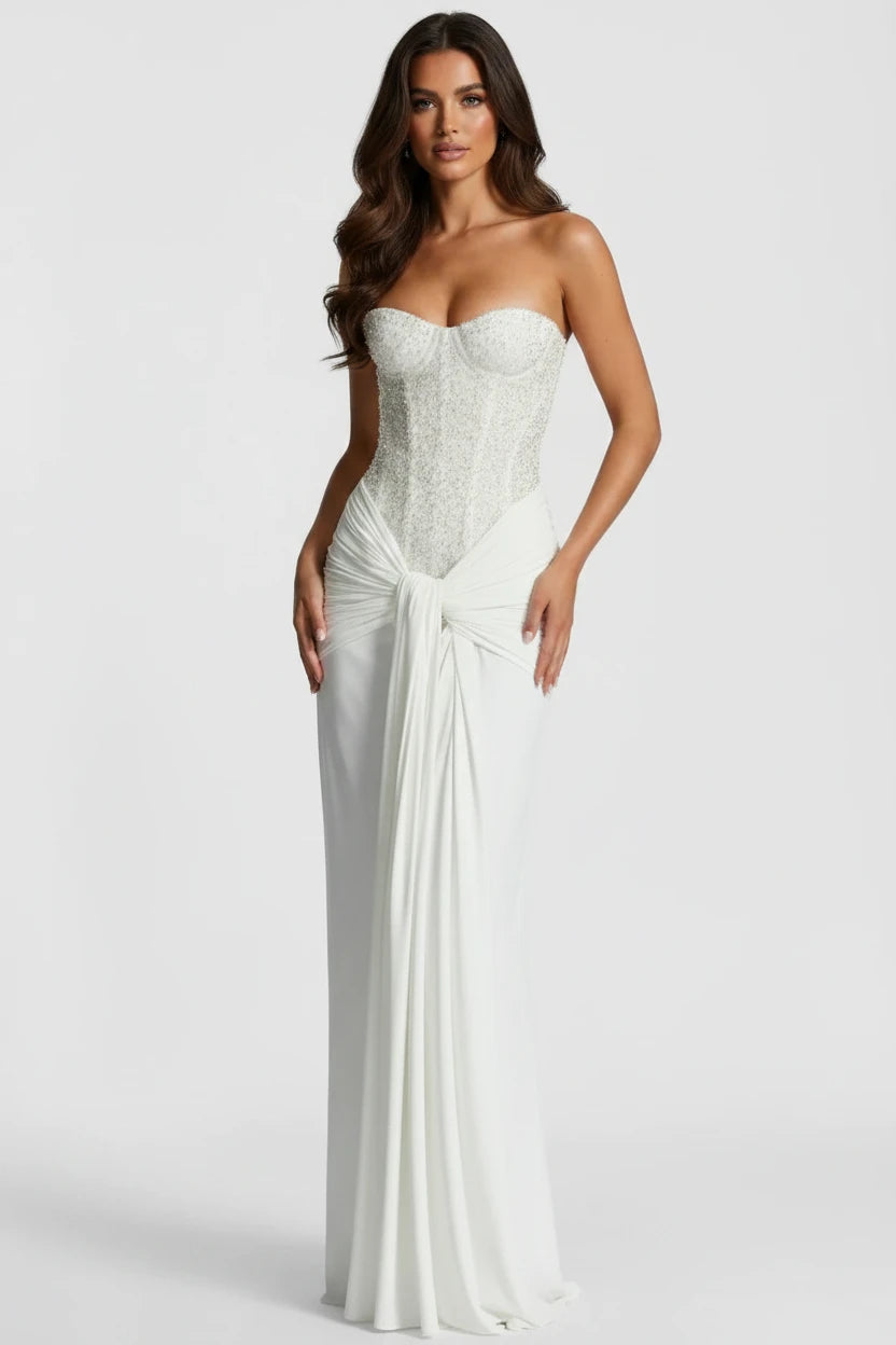 DALIA - Elegant Strapless Evening Gown - White