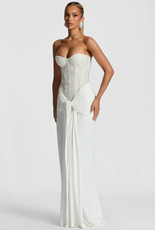 DALIA - Elegant Strapless Evening Gown - White