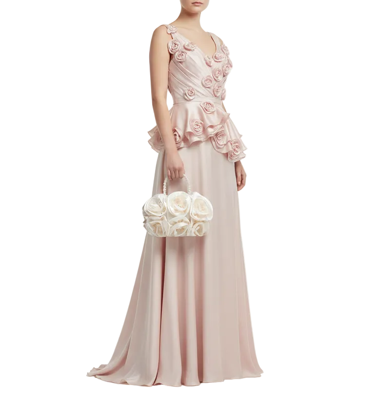 DALIA - Satin Rosettes Pearl Handbag