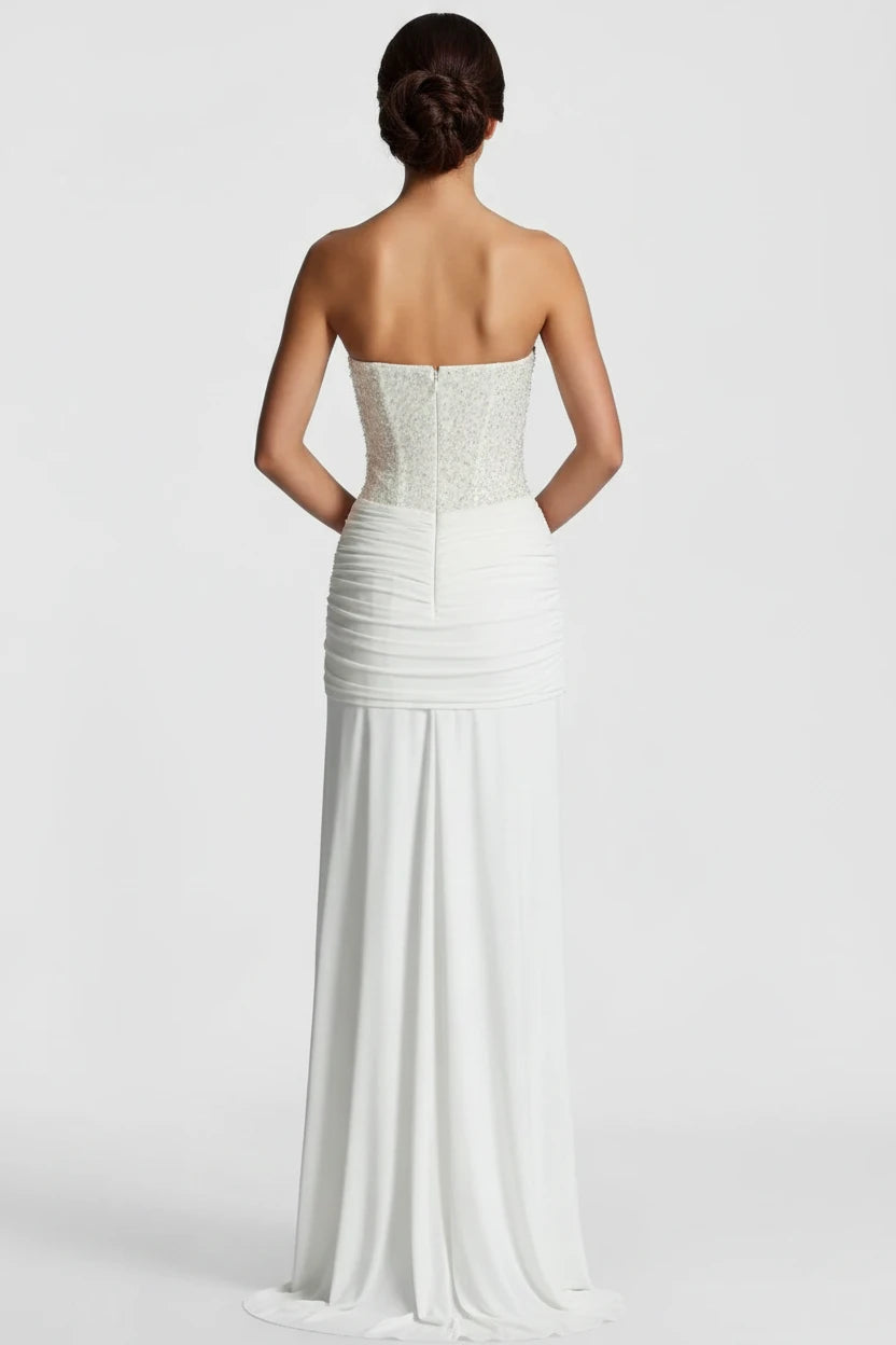 DALIA - Elegant Strapless Evening Gown - White