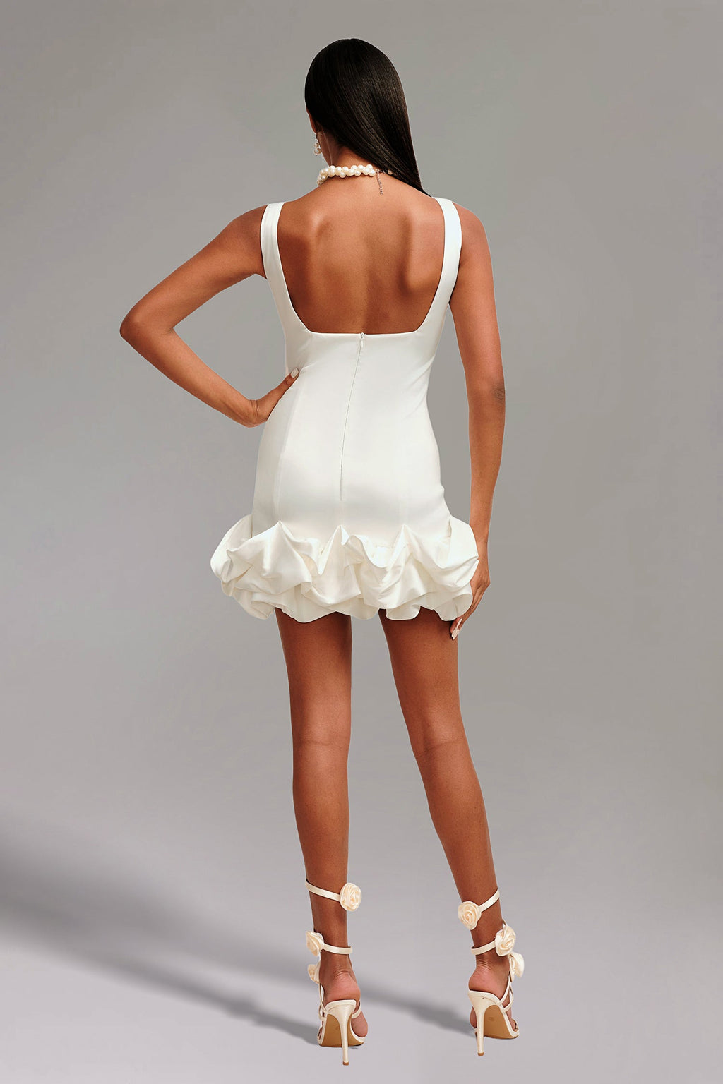 DALIA - Slim Satin Mini Dress - White