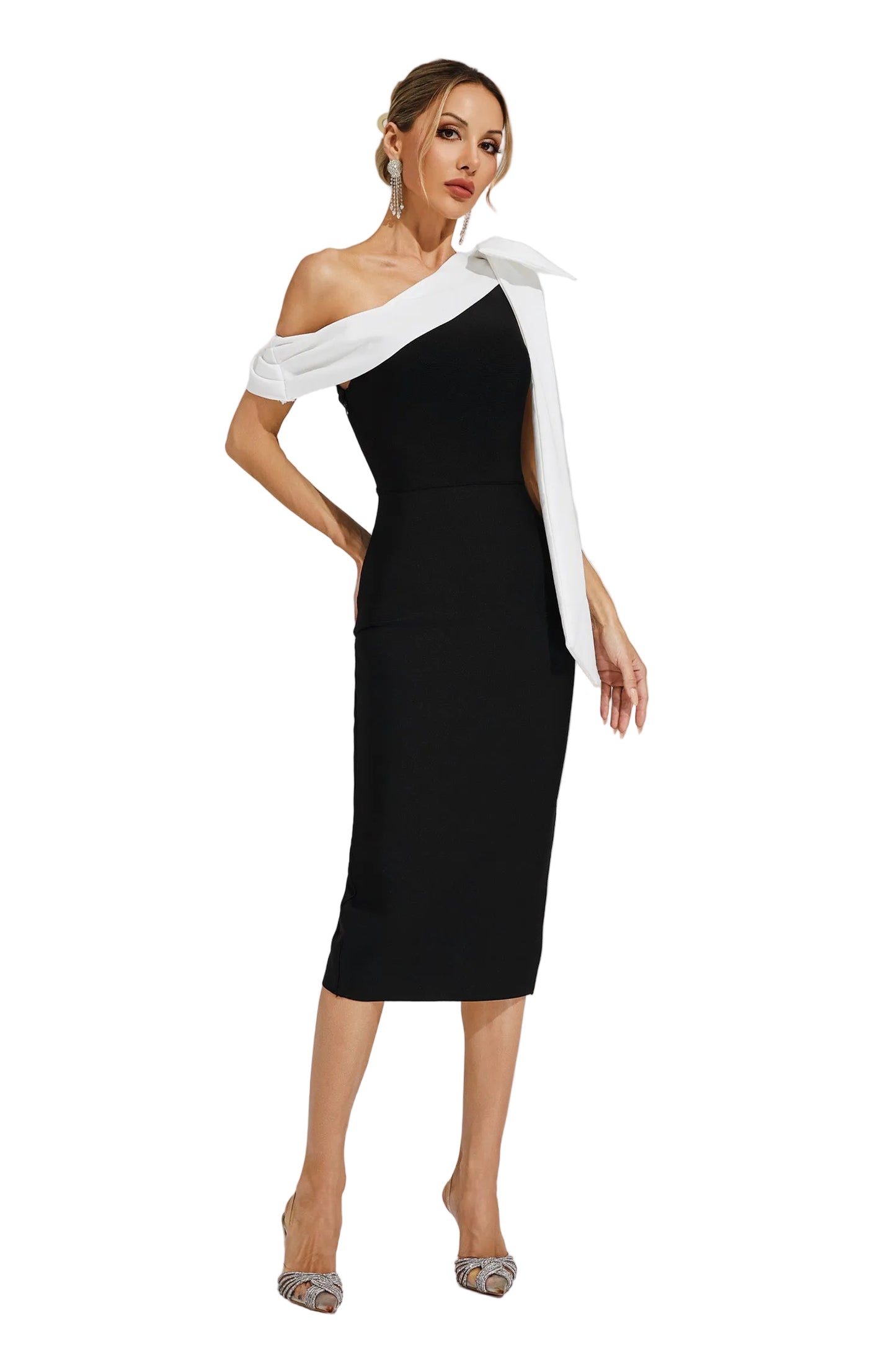 DALIA - One Shoulder Bandage Dress In Black